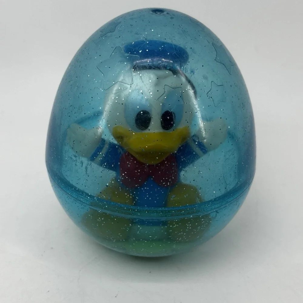 Vintage Arco Baby Donald Duck 1984 Disney Baby Toy Roly Poly Clear Glitter Egg